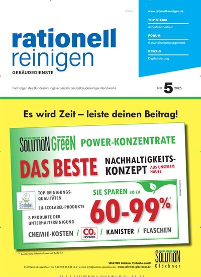 Titelbild der Ausgabe 5/2025 von rationell reinigen. Diese Zeitschrift und viele weitere Gastronomiezeitschriften, Fashionmagazine, Beautymagazine als Abo oder epaper bei United Kiosk online kaufen.